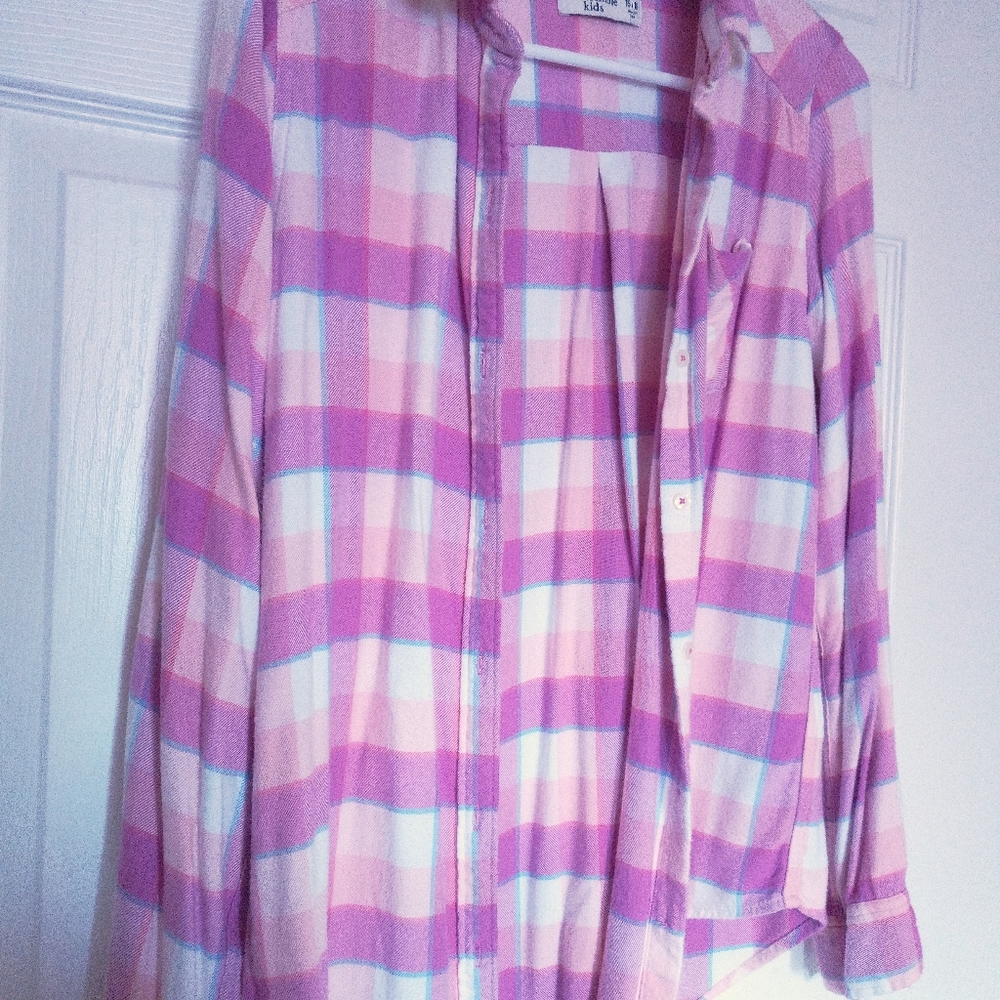 Size 15/16 Girls' Abercrombie Kids Pink Soft Flannel Plaid Button-Up Shi… - Picture 2 of 9